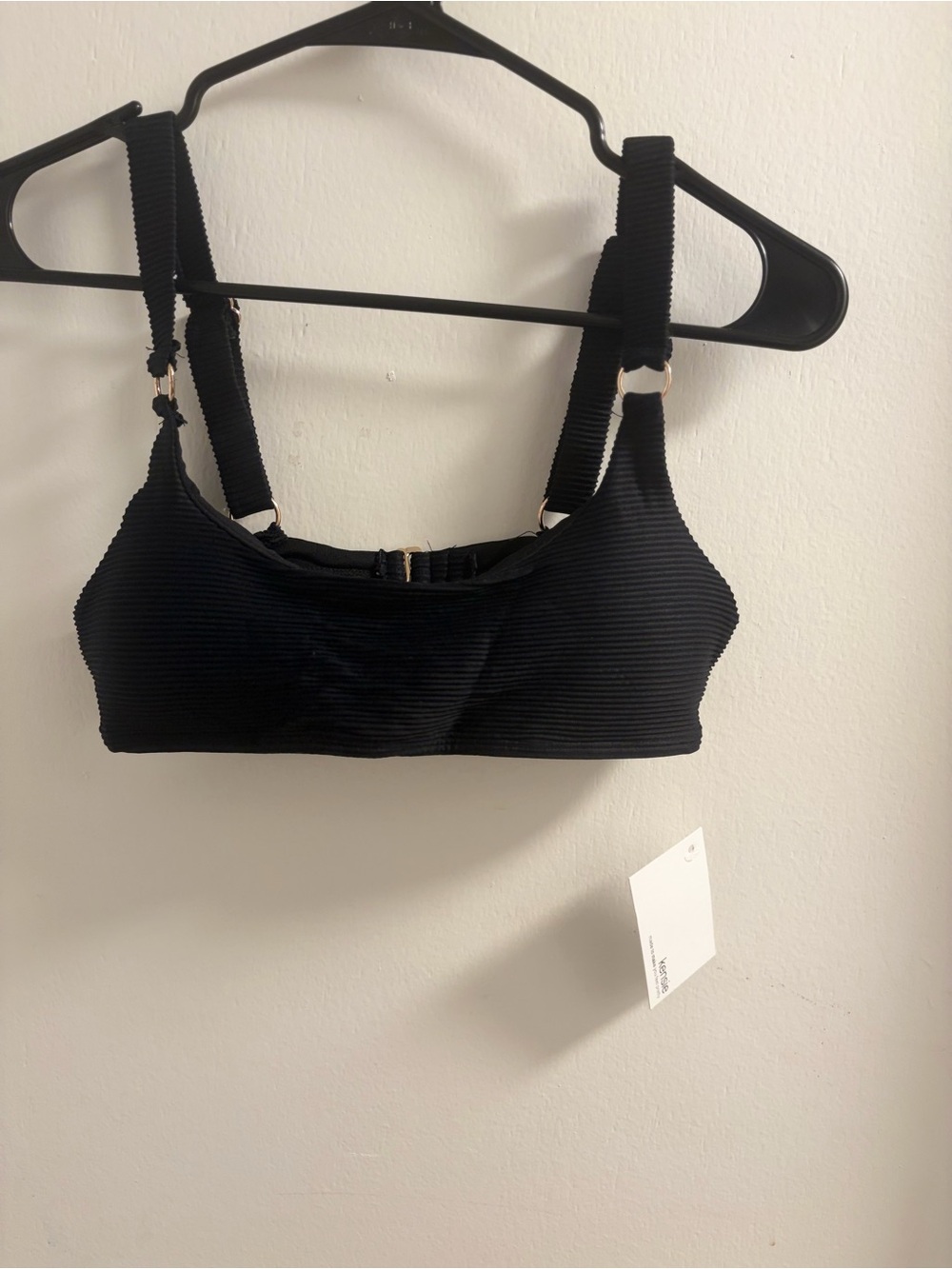 Kensie NWT Black Ribbed Ring Detail Bikini Swim Top Size M Minimalist